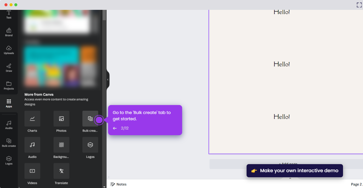 Access the 'Bulk create' feature on the toolbar