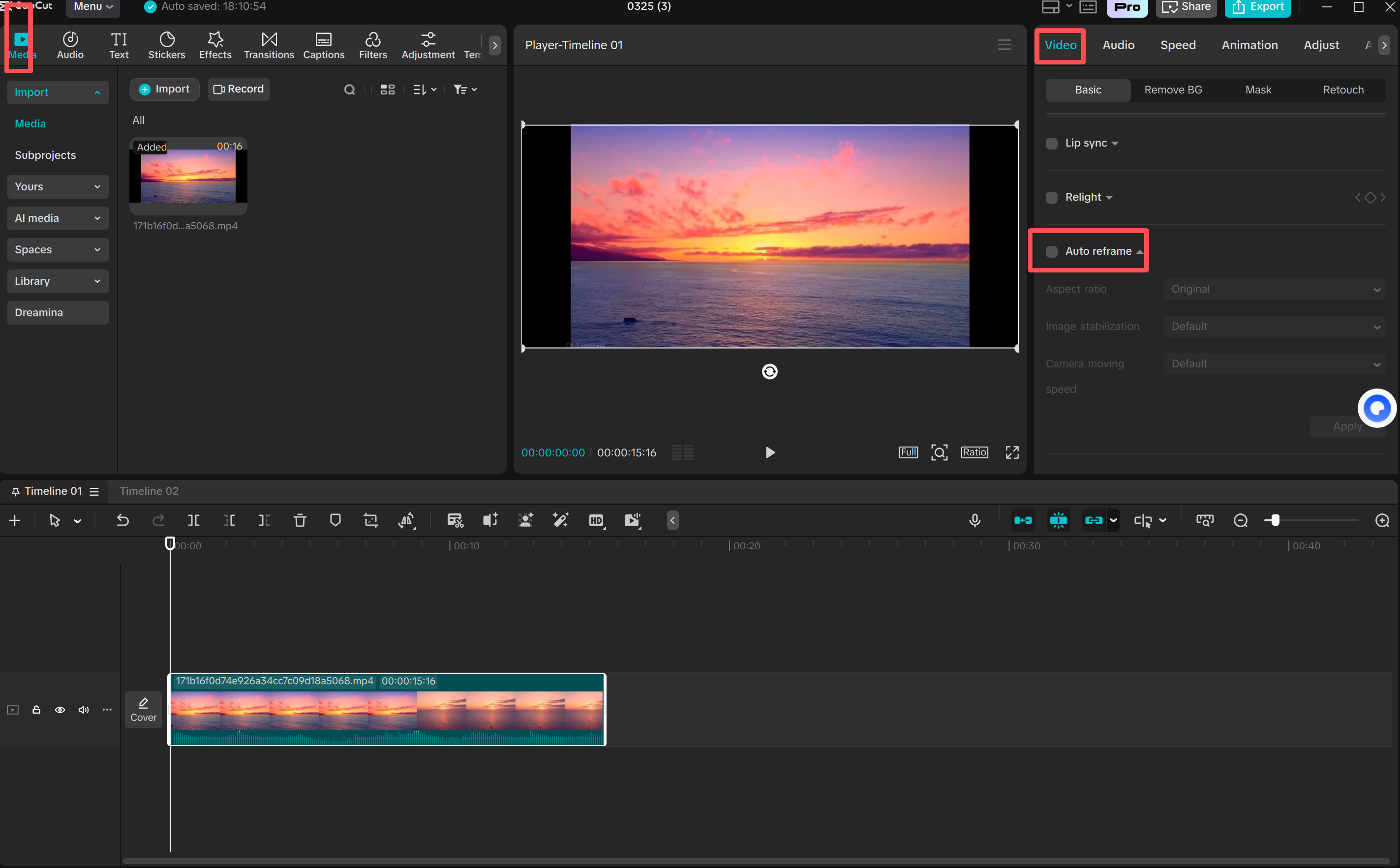 Find Auto Reframe on the desktop version