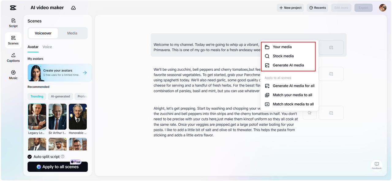 Upload your media or choose from stock