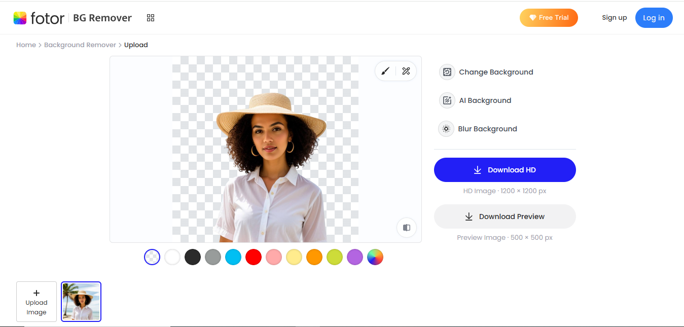 The interface of Fotor - the best photo background editor online free
