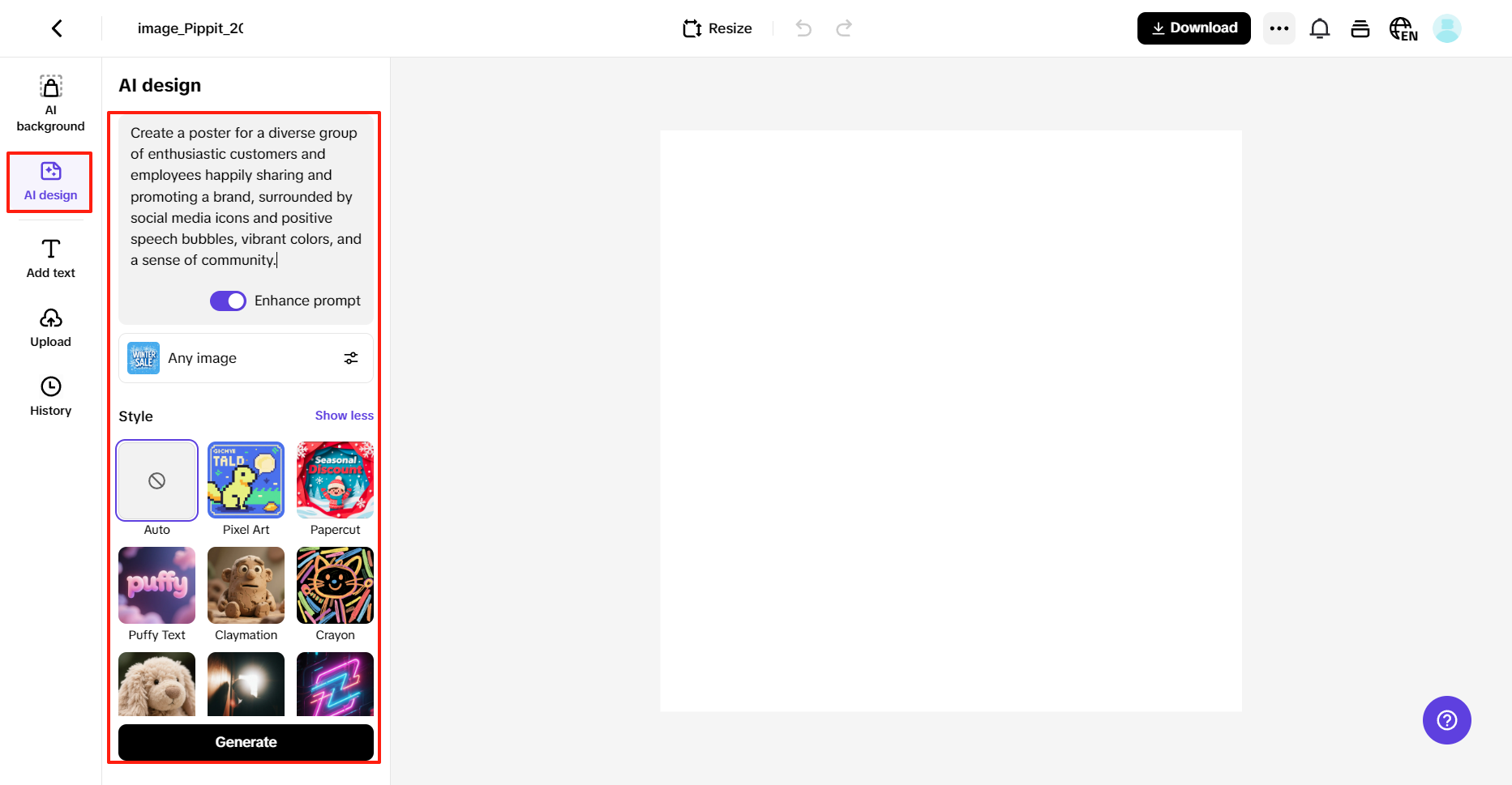 Insira o texto e gere seu pôster.