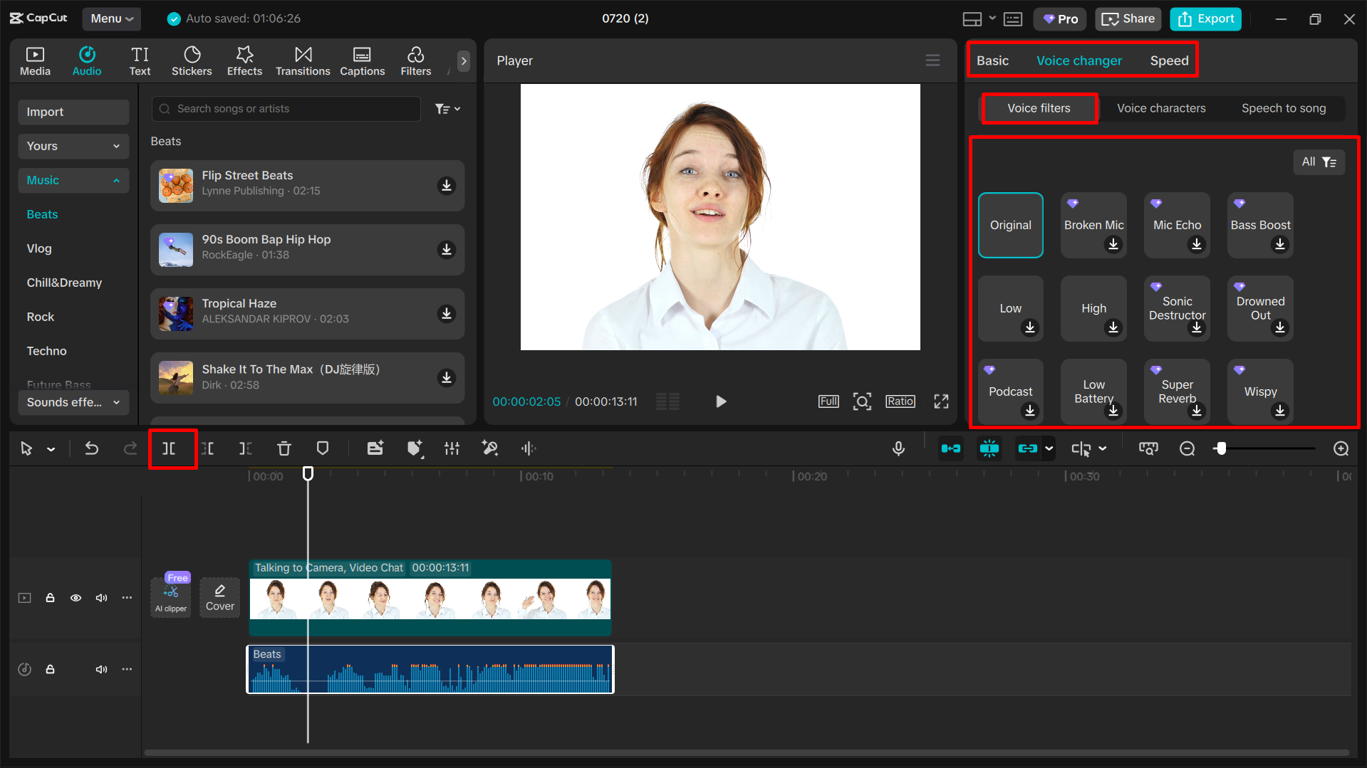 Changing and enhancing the voice in the CapCut desktop video editor