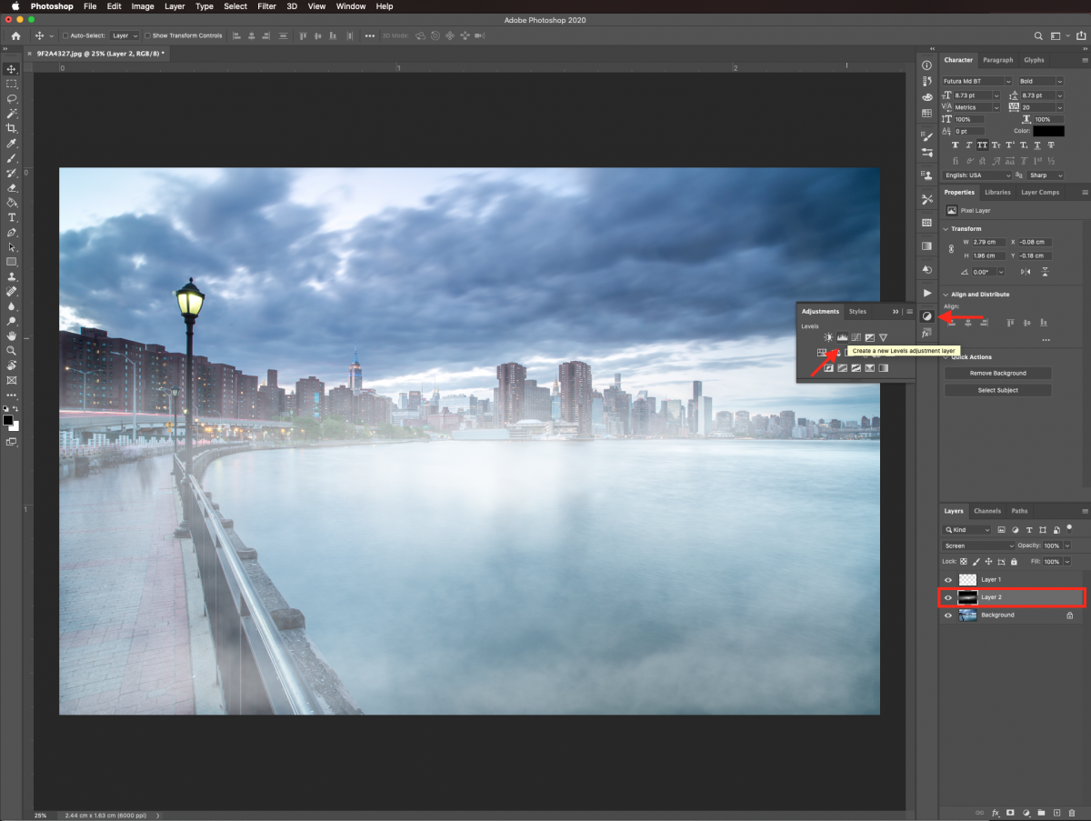 Adăugați un strat de ajustare a nivelurilor