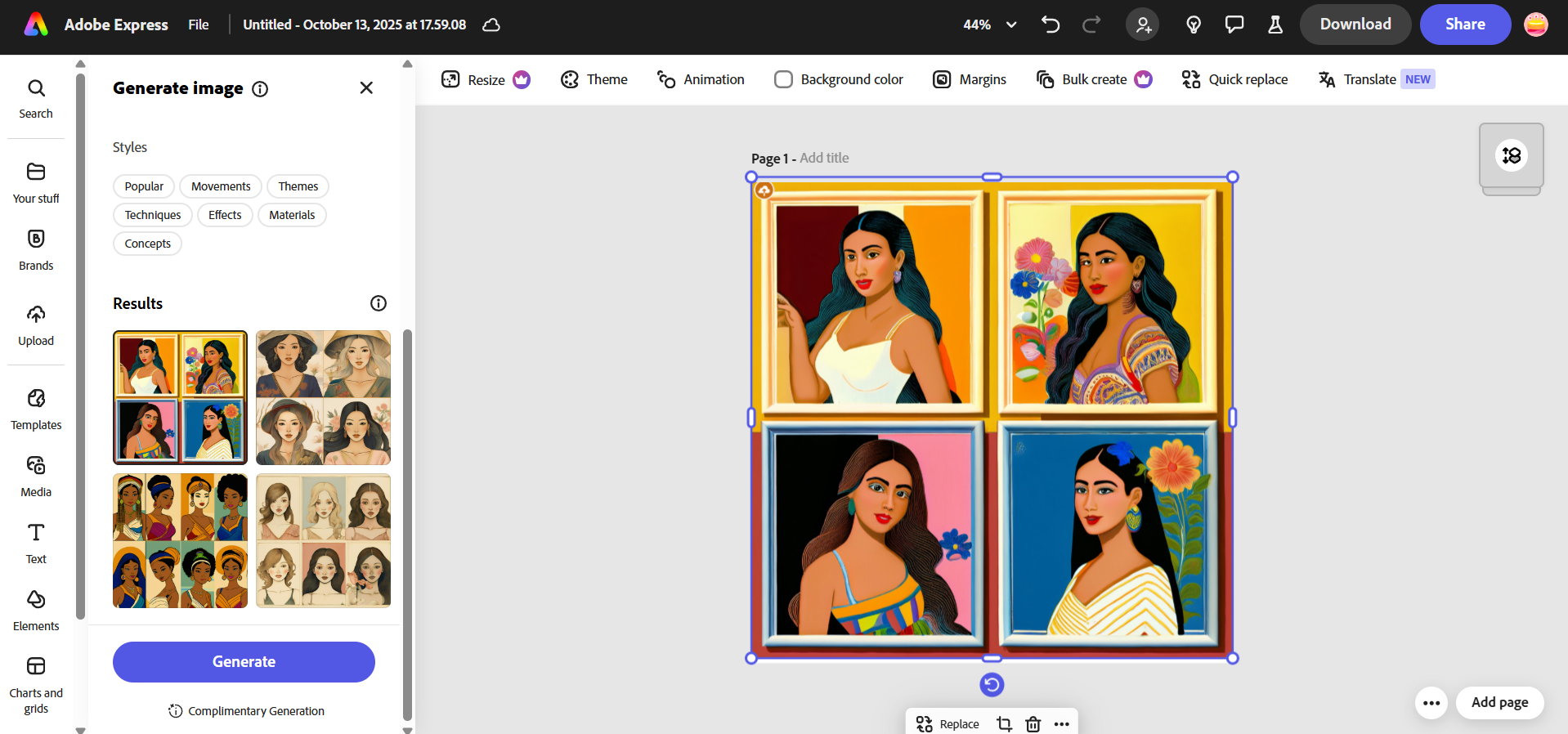 Adobe Express sequential art creation feature