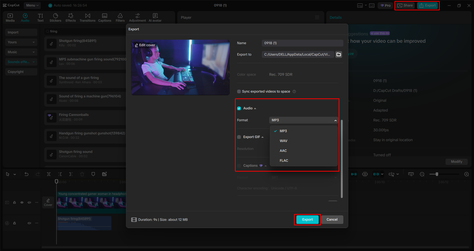 Exporting a video from the CapCut desktop video editor