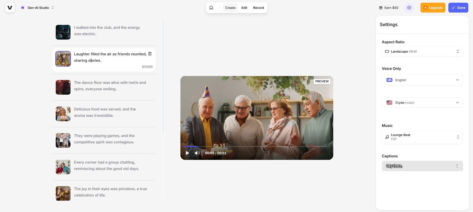 VEED video generator interface