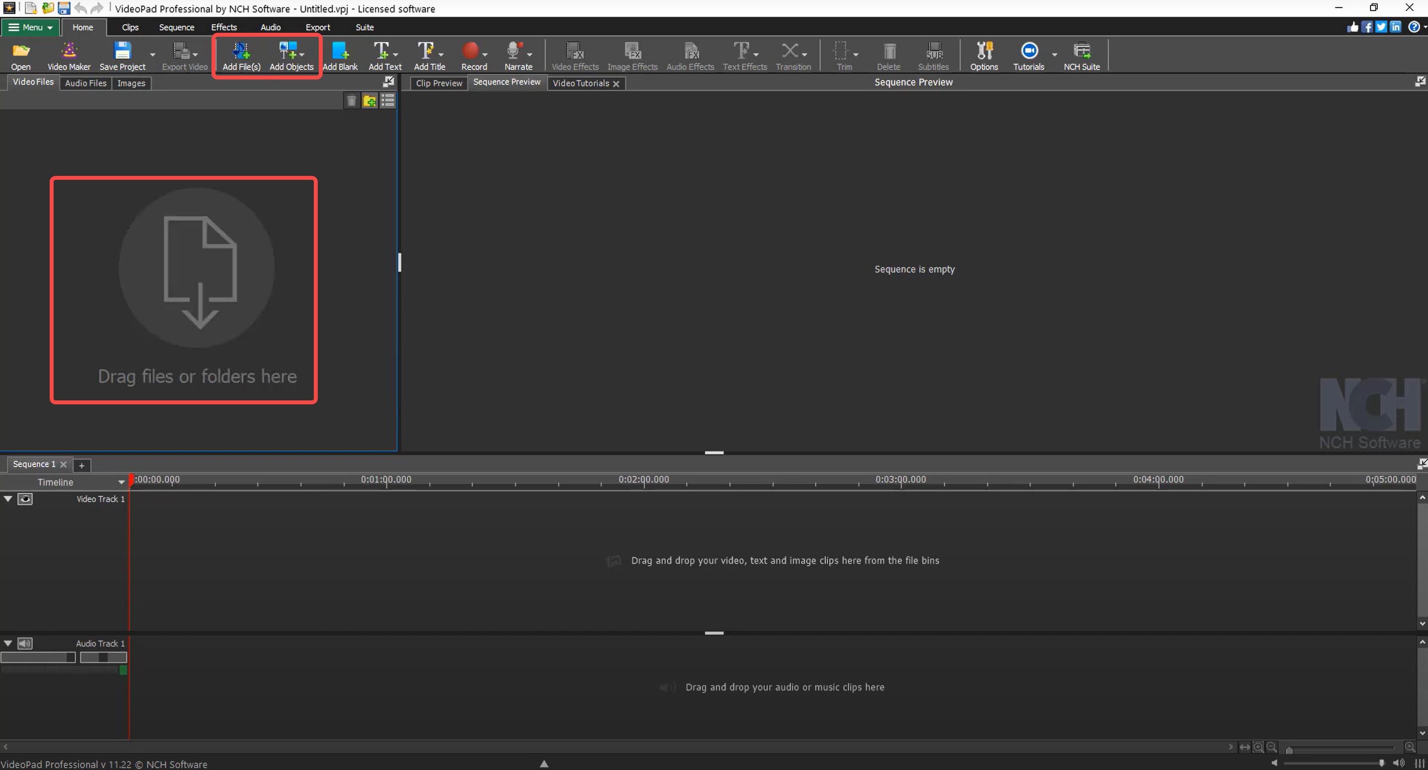 VideoPad video düzenleyicisine bir video içe aktarma