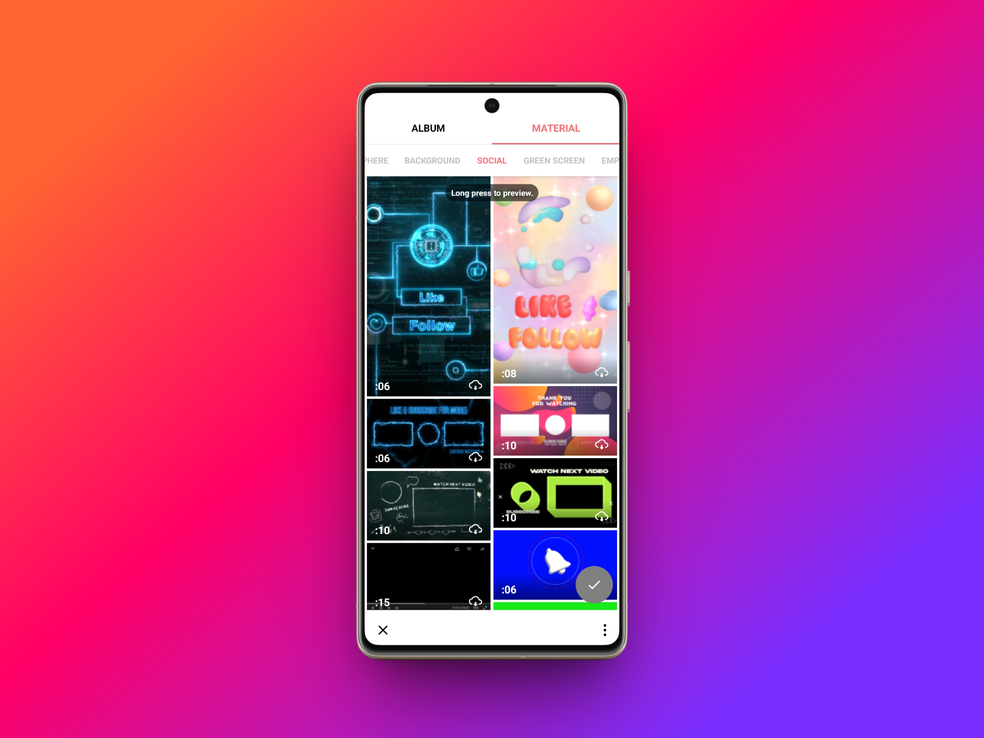 InShot templates related to social media