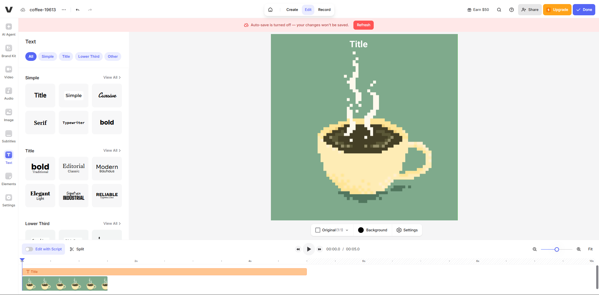 Interface of VEED.io - the most liked tool to add captions to GIFs