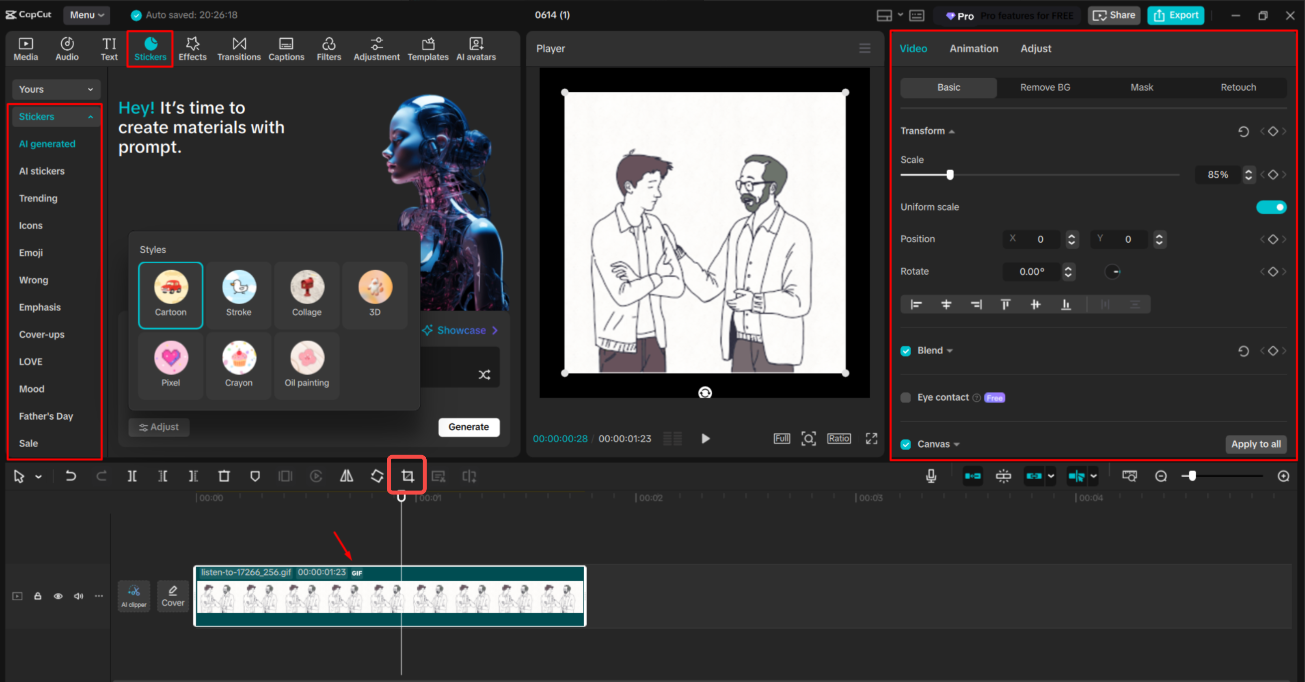Resizing a GIF with the CapCut desktop video editor