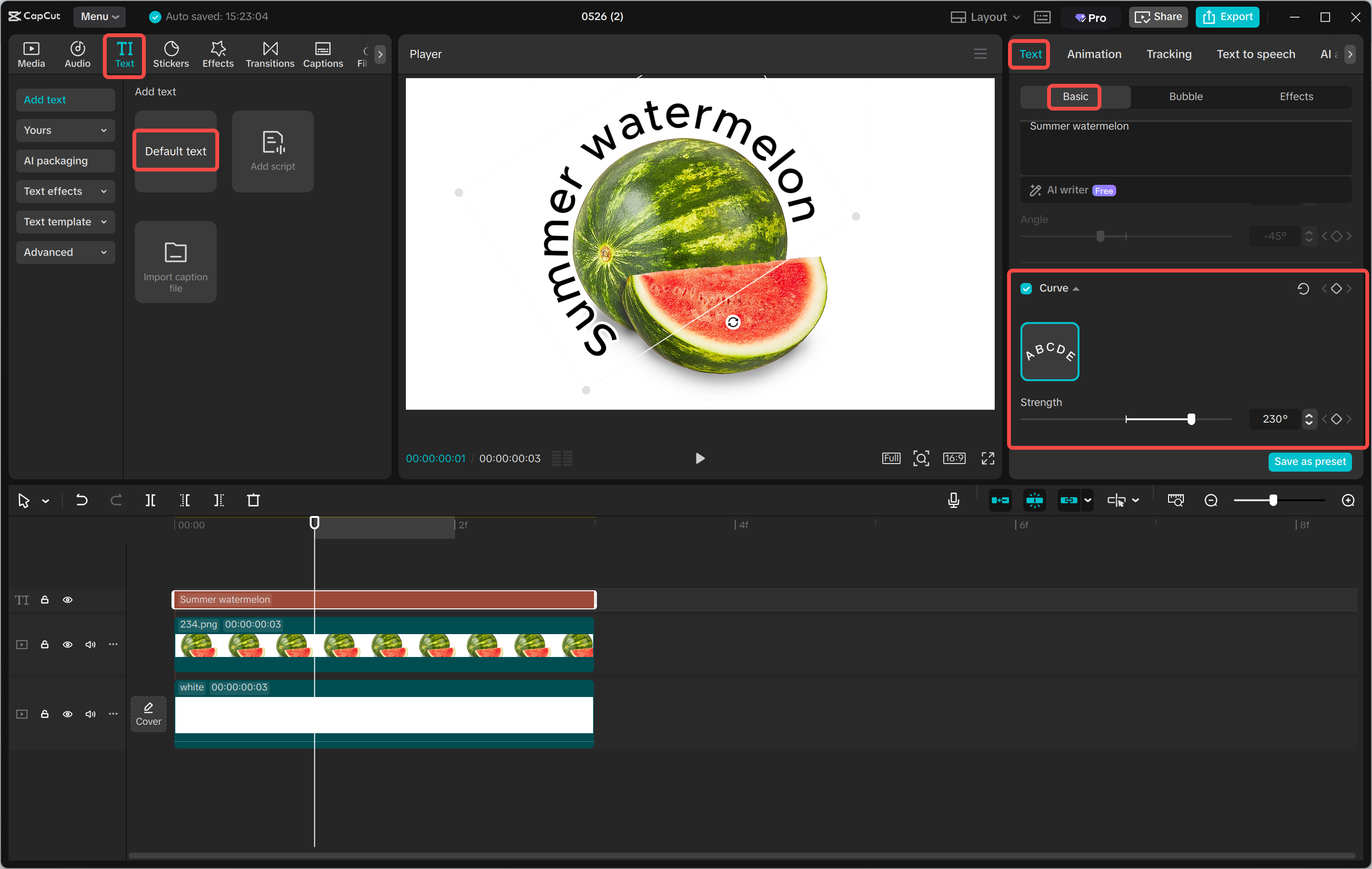 Wrapping the text around the object in the CapCut desktop video editor