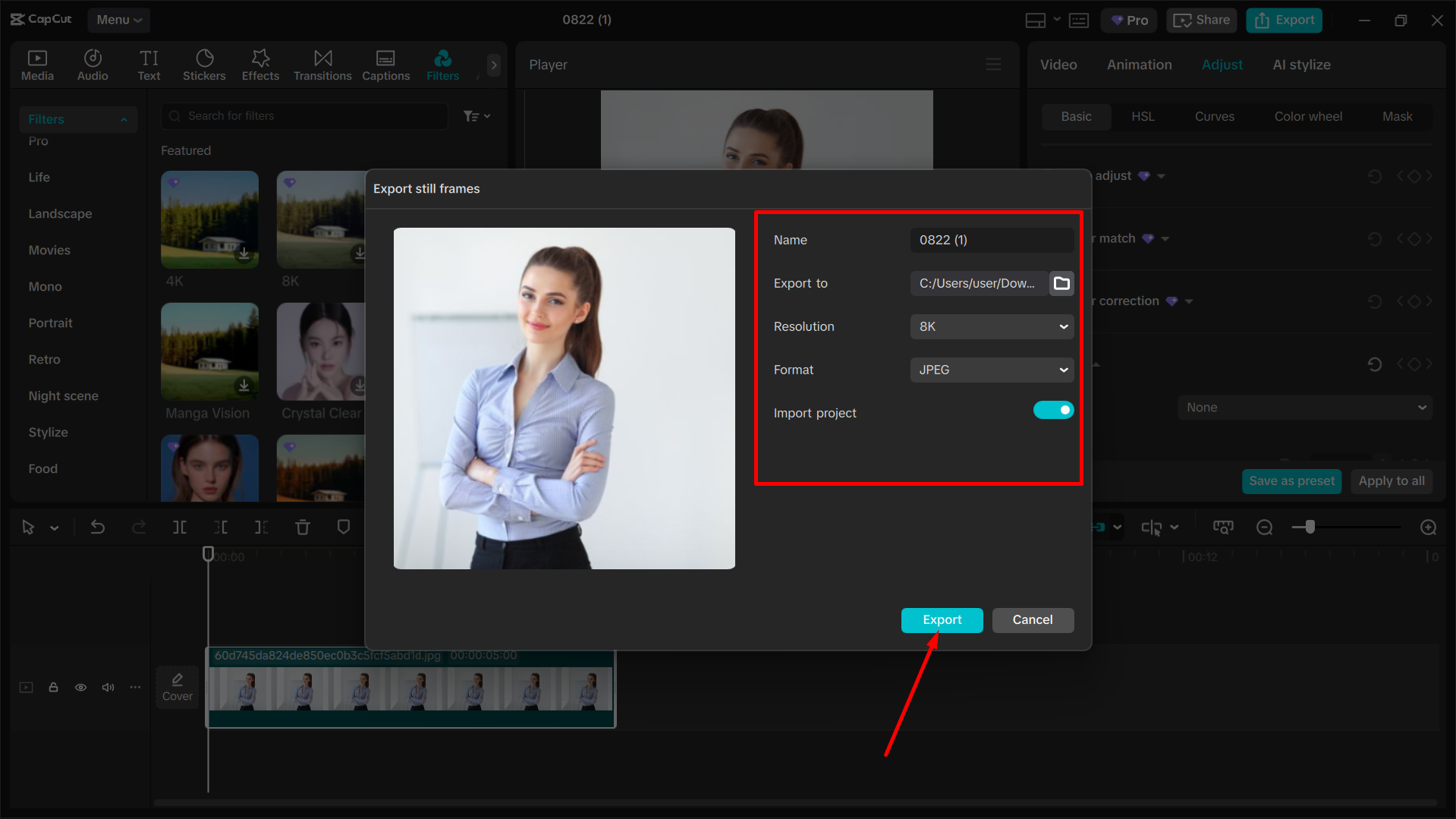 Exporting the media from the CapCut desktop video editor