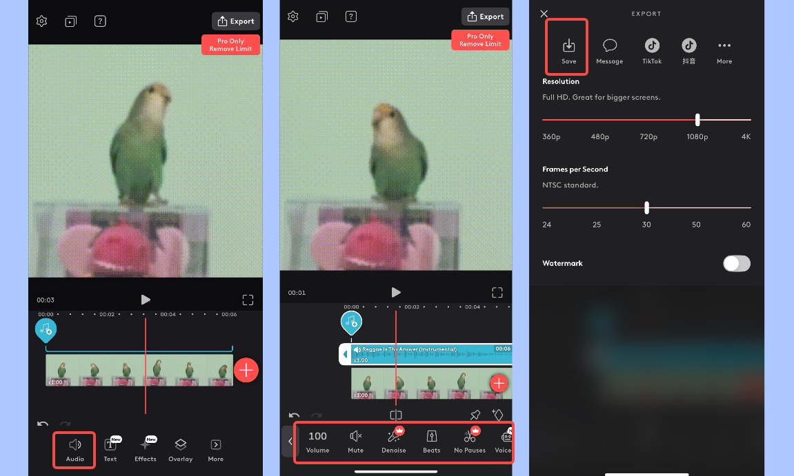 Add audio to a GIF using the Videoleap app