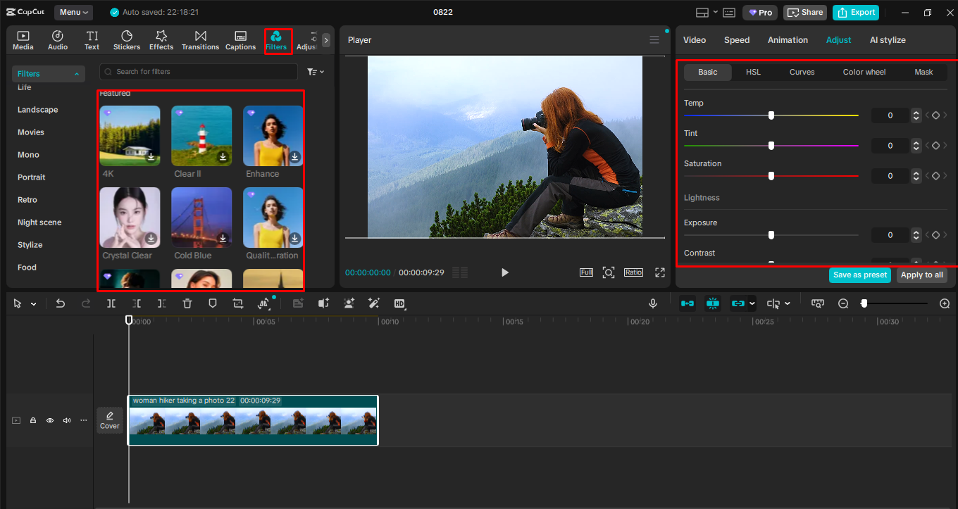 Editing the image in the CapCut desktop video editor