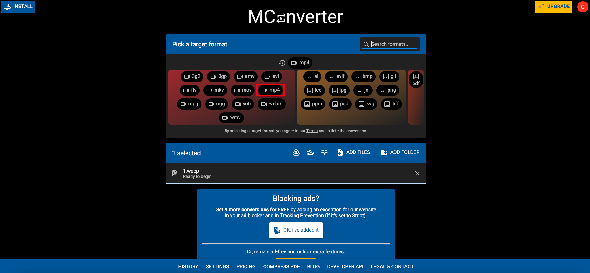 Von WebP zu MP4 wechseln