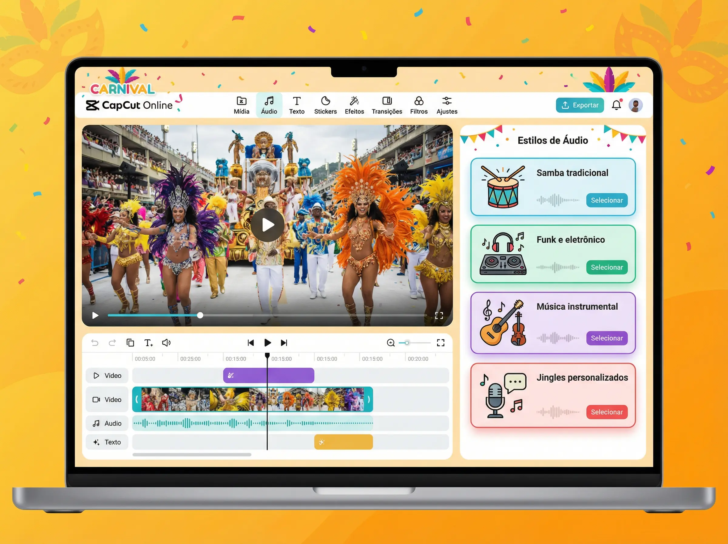 Editor de áudio online e os recursos de IA ajudam a produzir vídeos com áudio integrado durante o Carnaval.