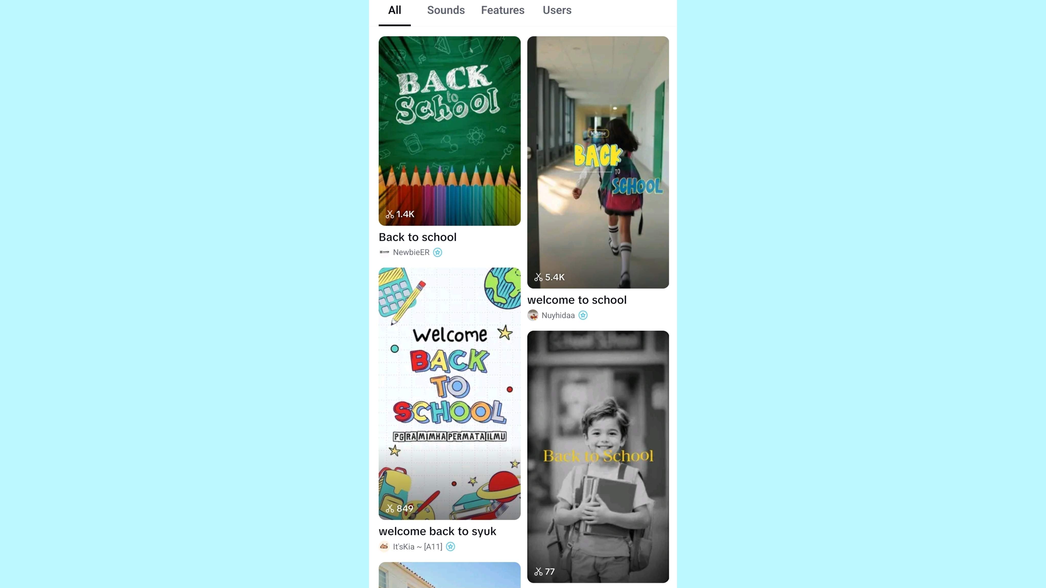 CapCut App's template interface