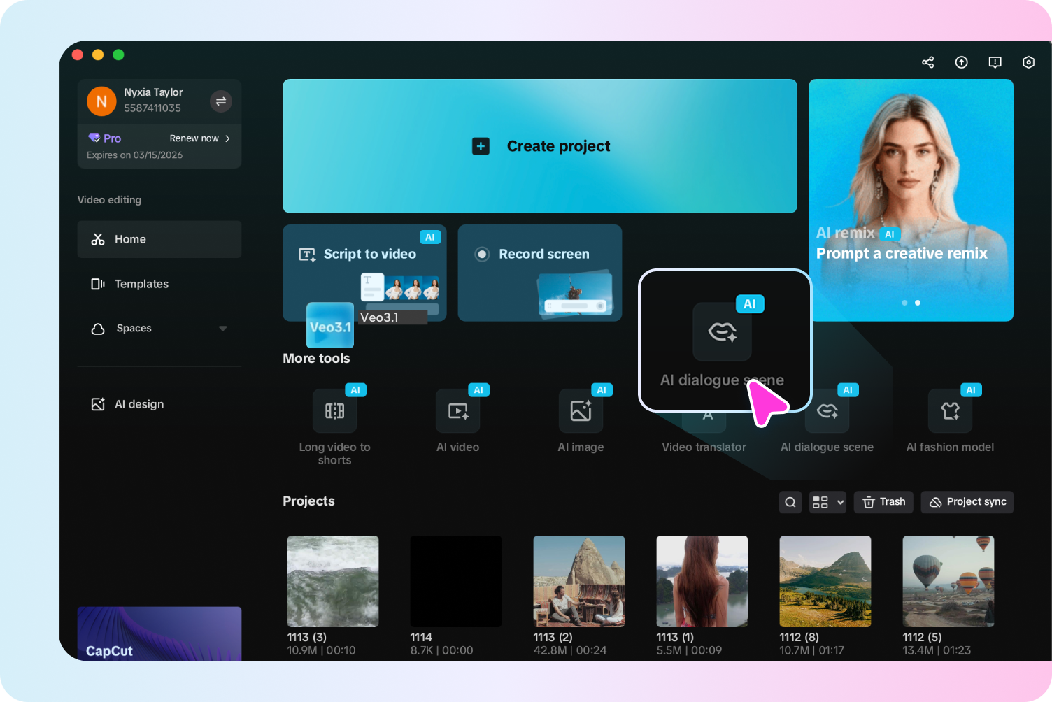 Open AI dialogue scene in CapCut's baby video generator