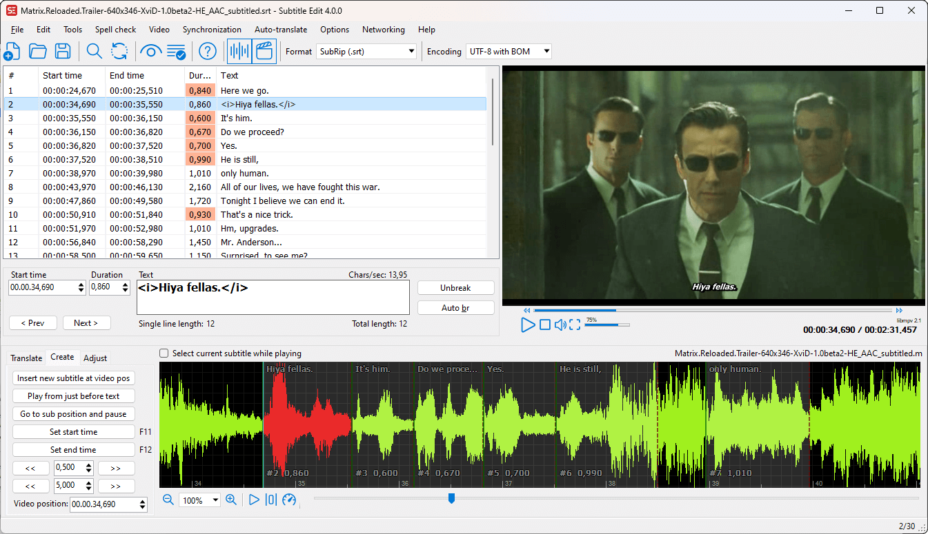 Program to create subtitles：Subtitle Edit