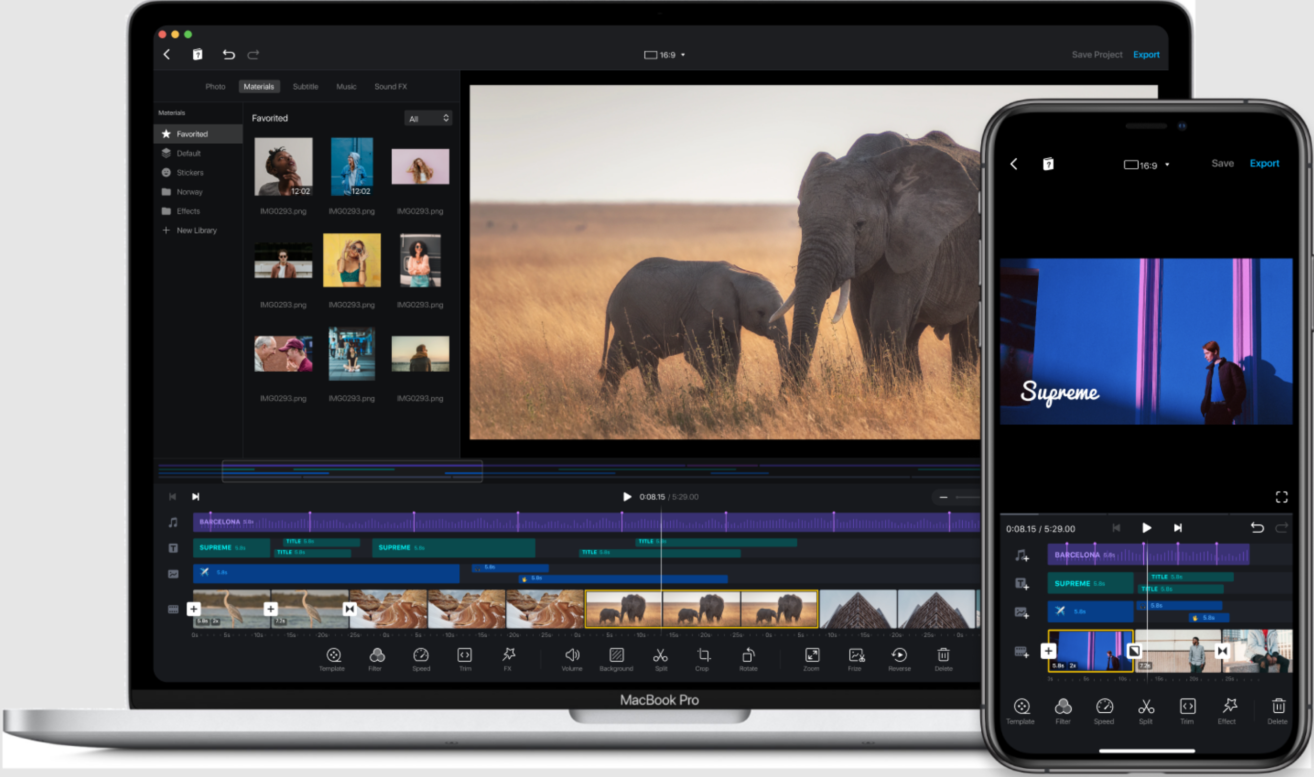 Interface do editor de vídeo VN