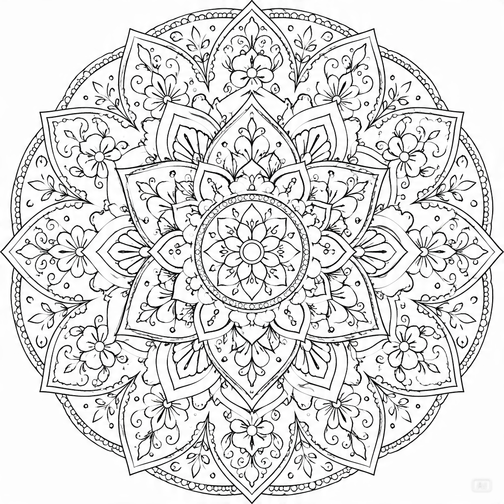 Mandala pattern coloring page generated by Pippit