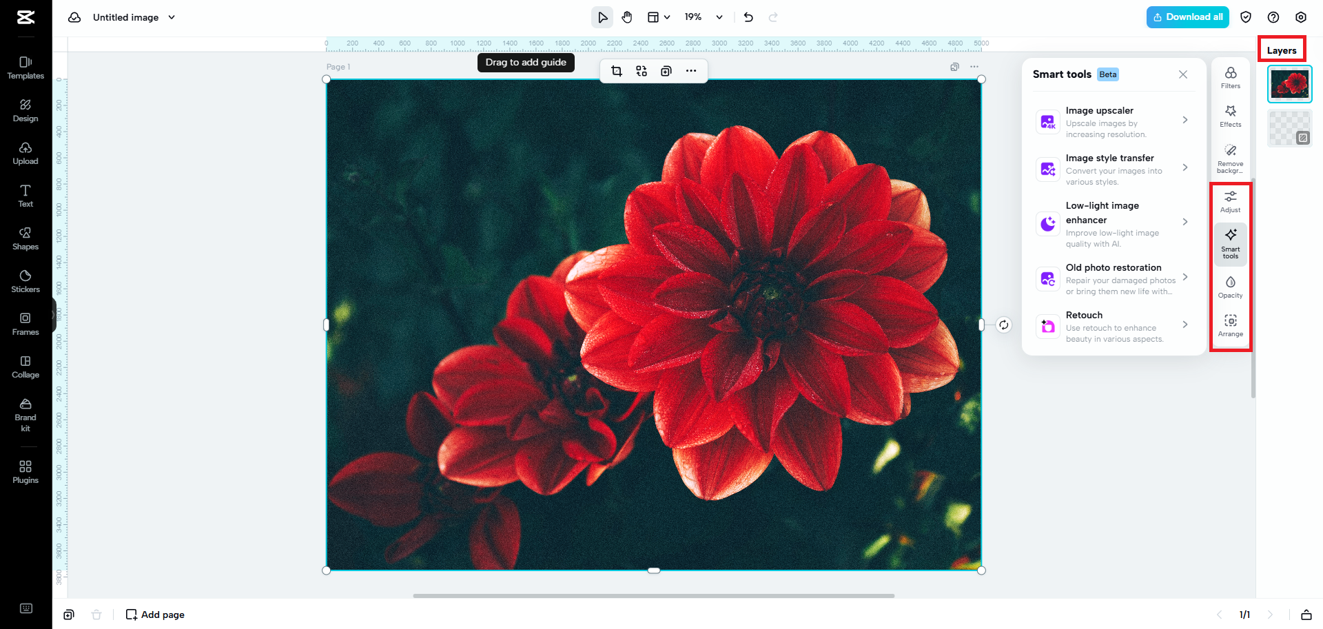 Adjust color balance, use smart tools, etc.