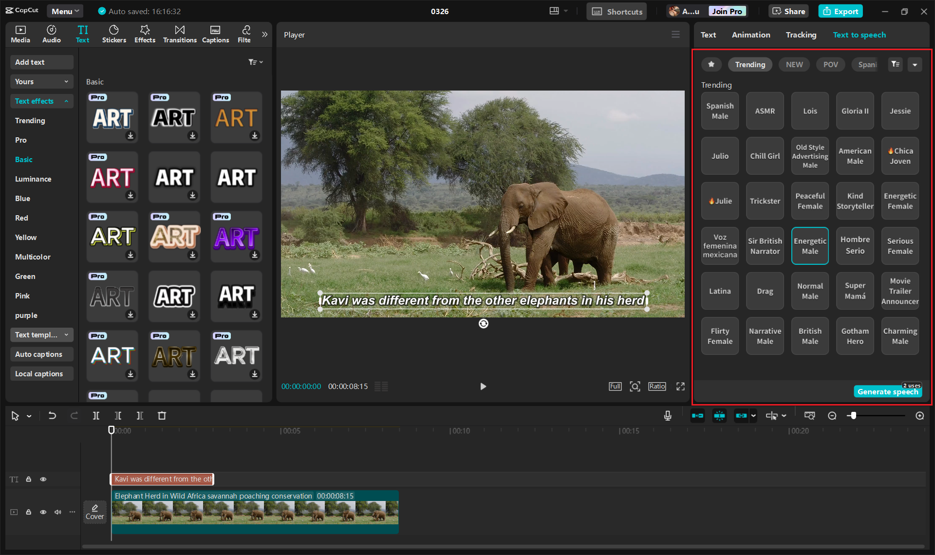 Select voice and apply