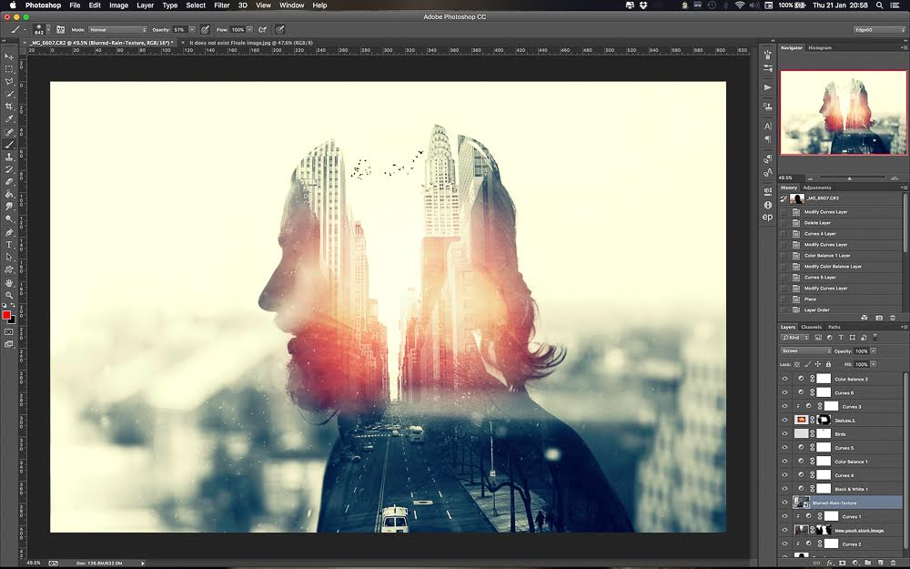 Interface of Adobe - a professional tool to apply double exposure effect