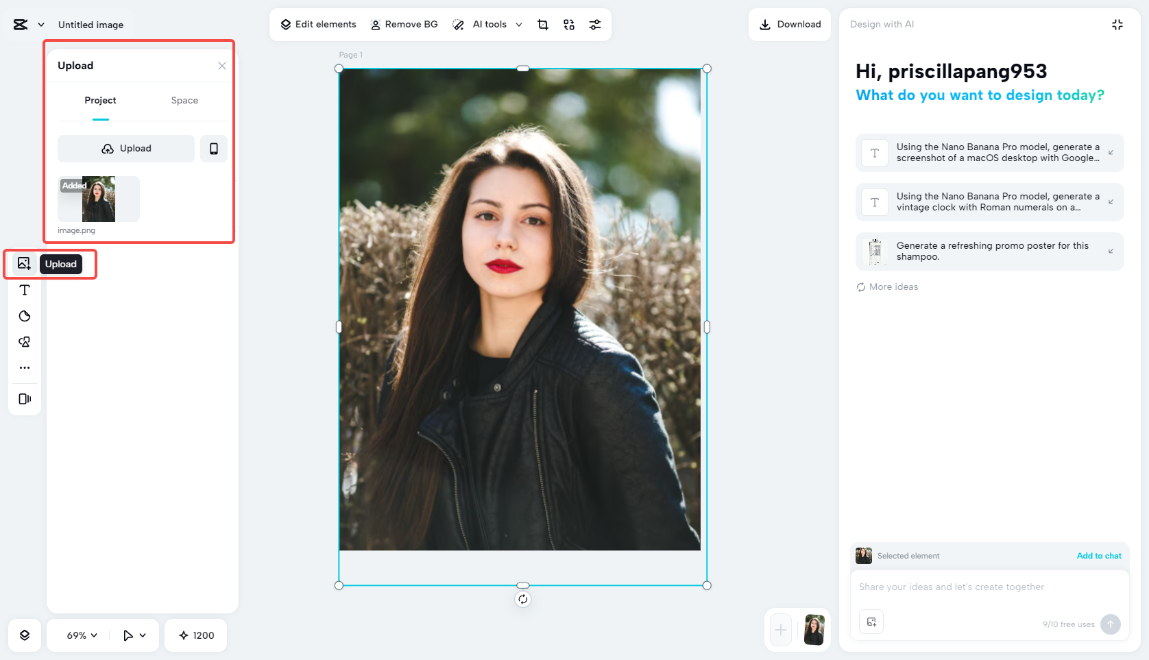 Upload a photo to CapCut