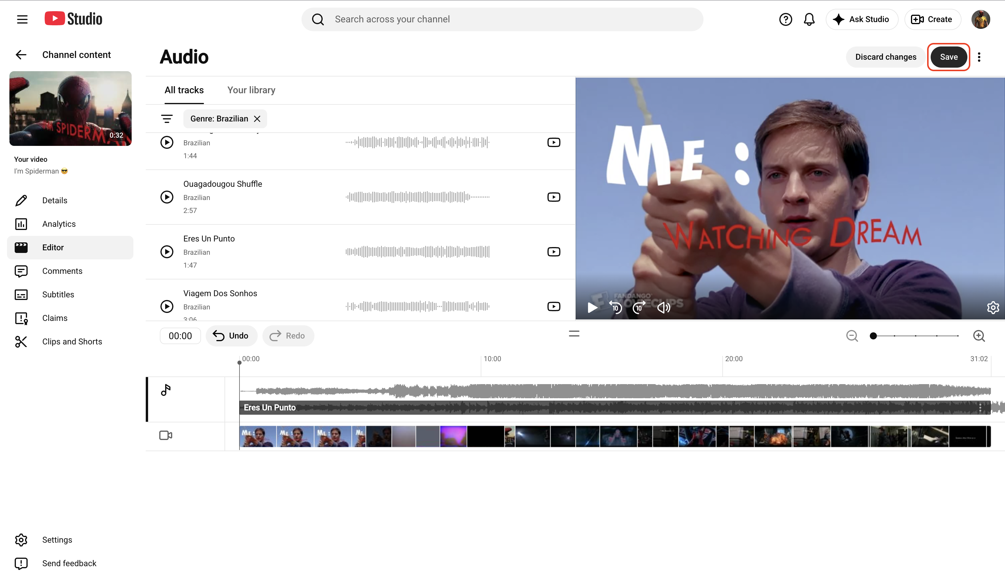 最終的なYouTubeオーディオミックスの調整を保存する