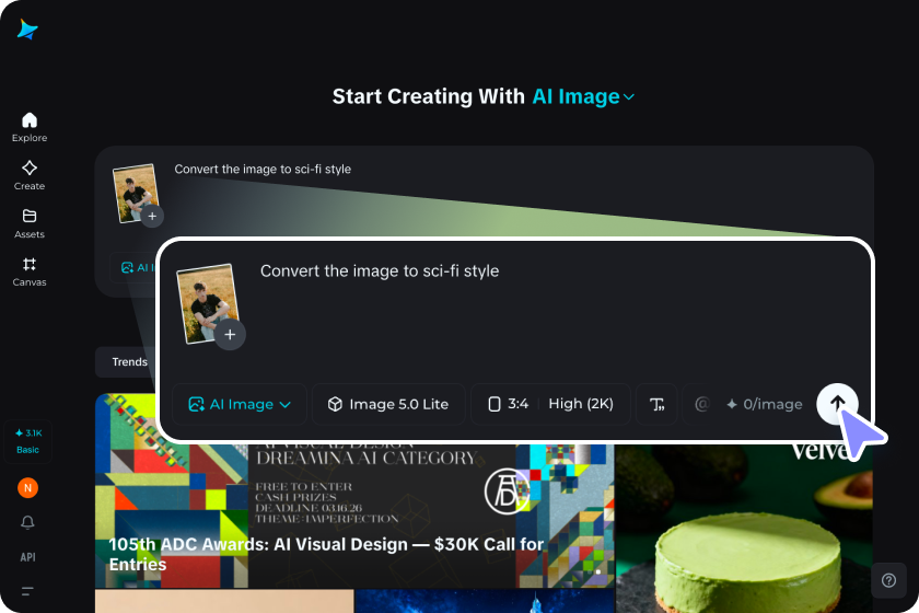 Gå till funktionen "AI Image" och ladda upp ditt foto