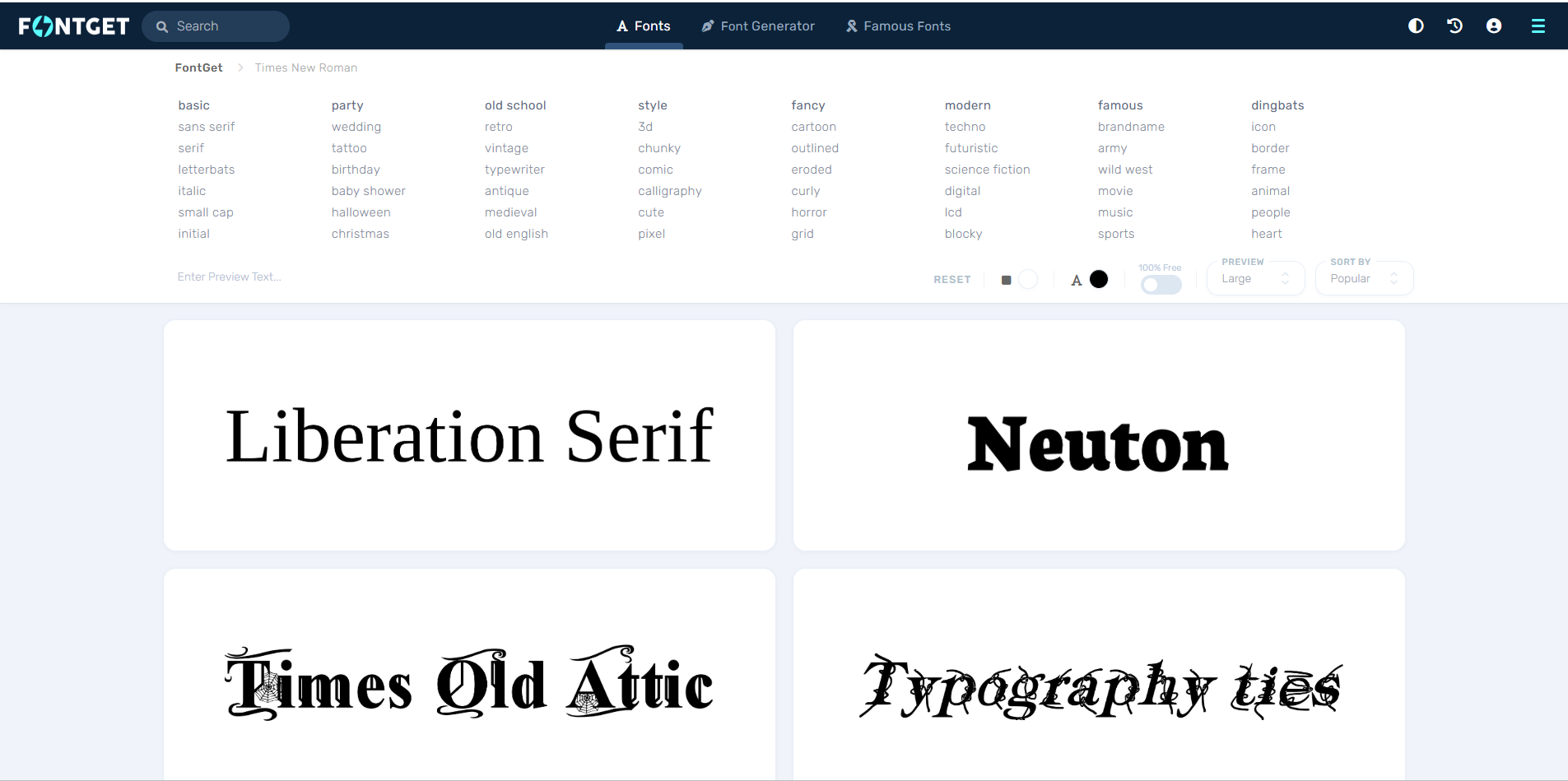 Интерфейс FontGet - простой в использовании генератор шрифтов Times New Roman