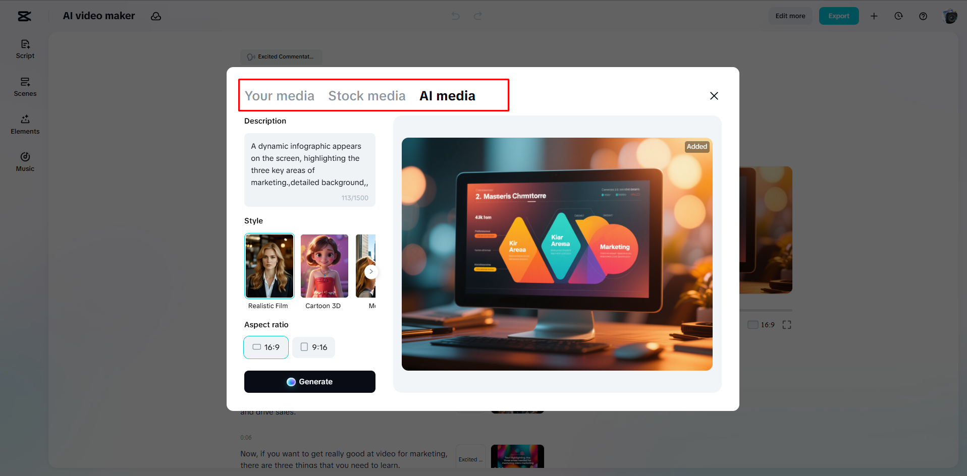 AI média cseréje egy videóban a CapCut Web segítségével