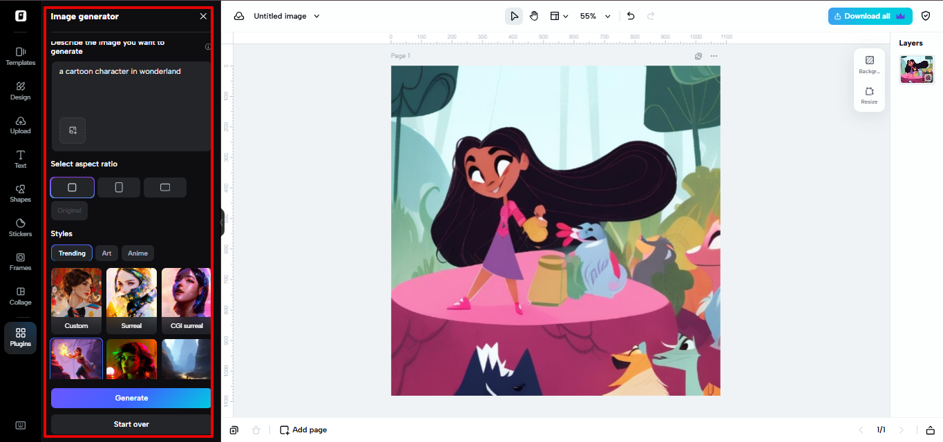 Text to image generator in Pippit