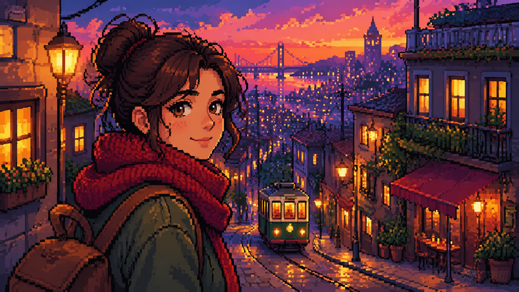 Dreamina Pixel Art Filter Prompt Beispiel 2: Gemütliche Pixel City Scene