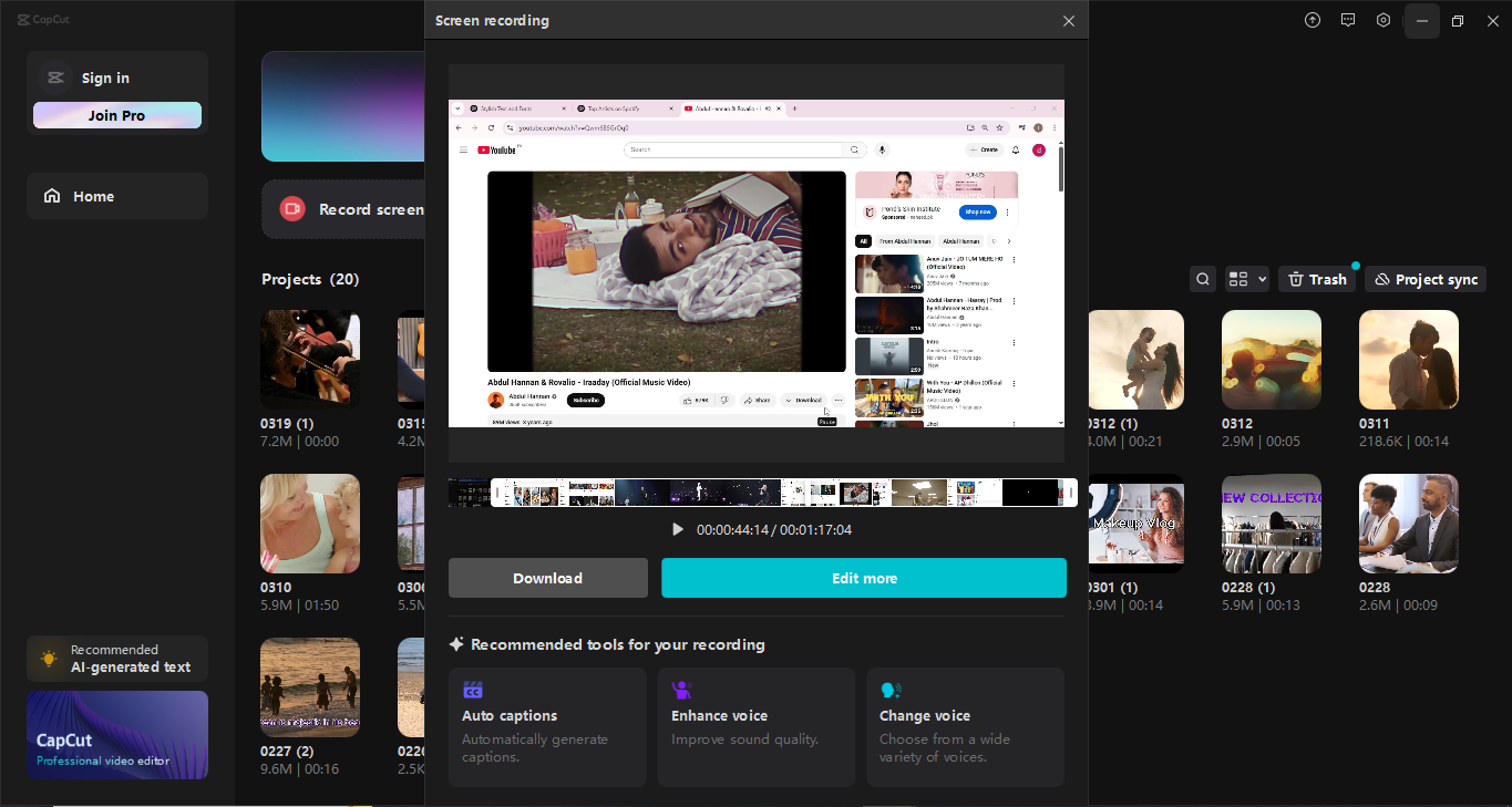 Interface of the CapCut desktop video editor - the best tool to use for screen recording