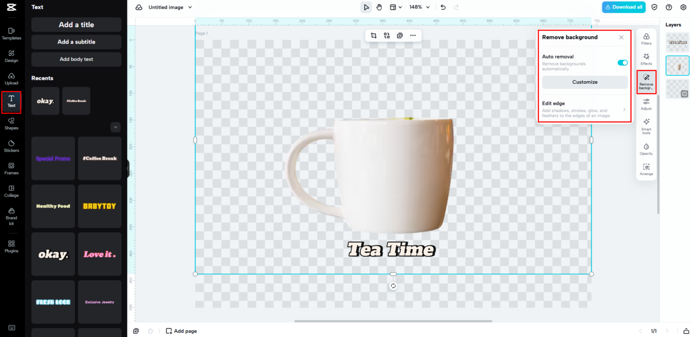 Removing an image background with CapCut Web