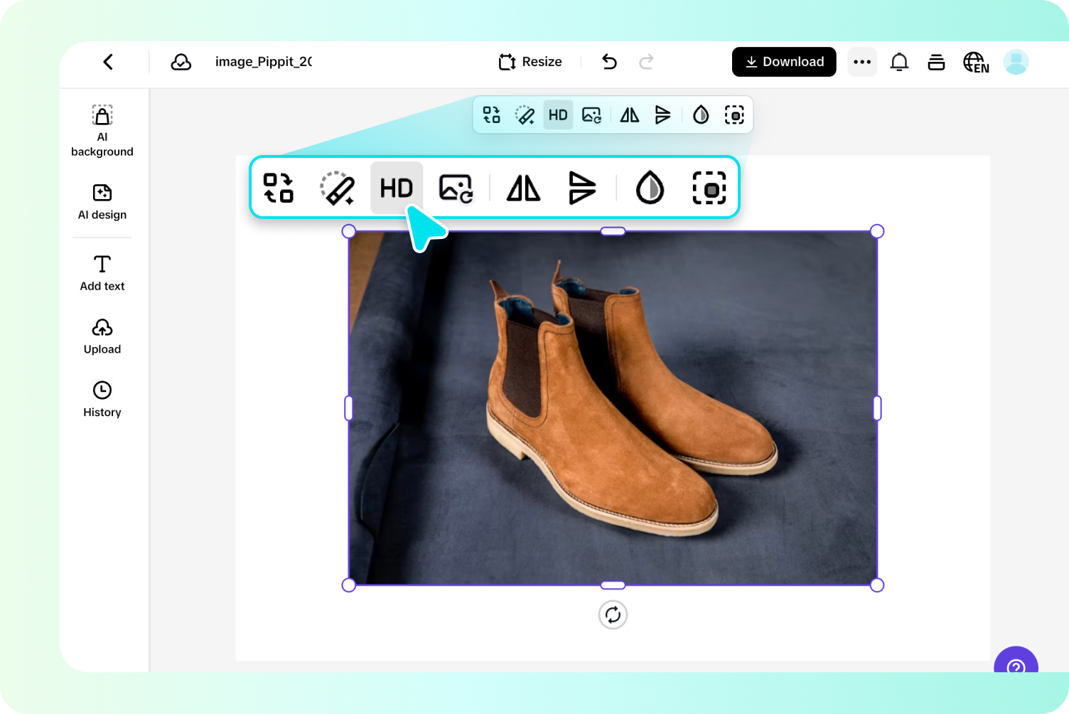 Upscaling image in Pippit