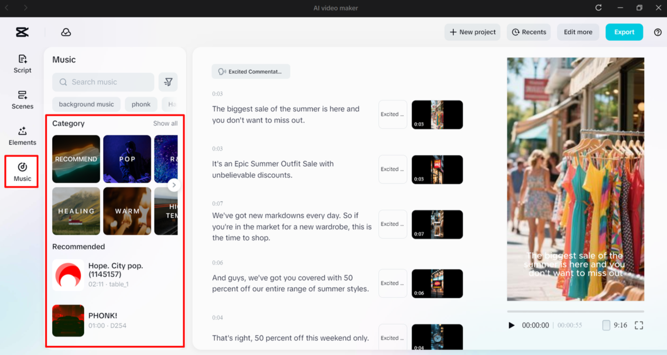 Hinzufügen von Musik zur Videoanzeige im AI Video Maker