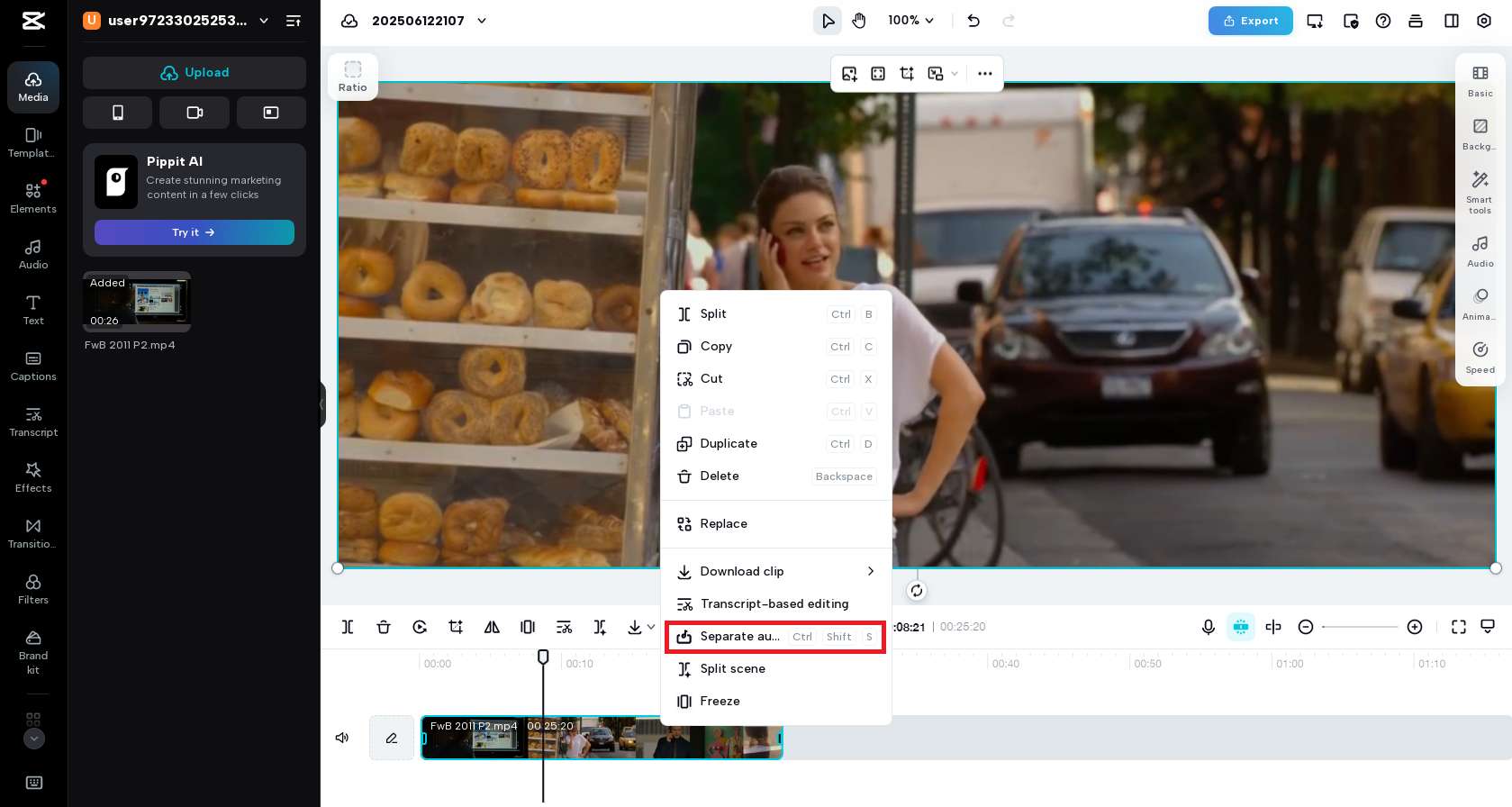 Select the separate audio option