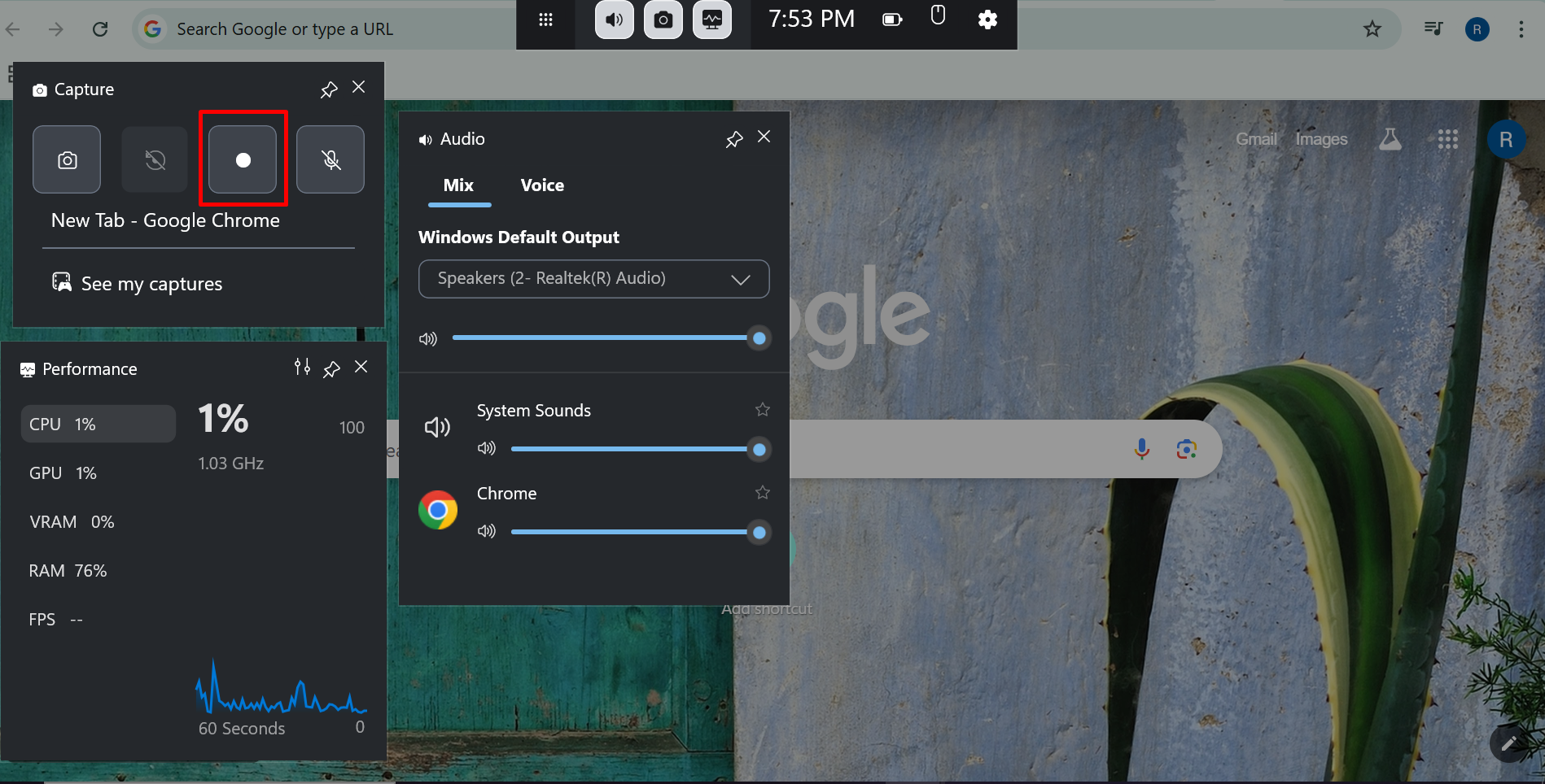 Imej yang menunjukkan cara memulakan rakaman skrin dari Bar Permainan Xbox pada PC