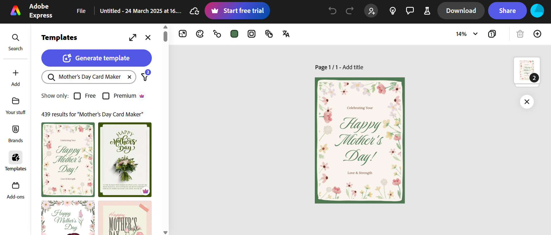 Online Mother's Day card with Adobe Express