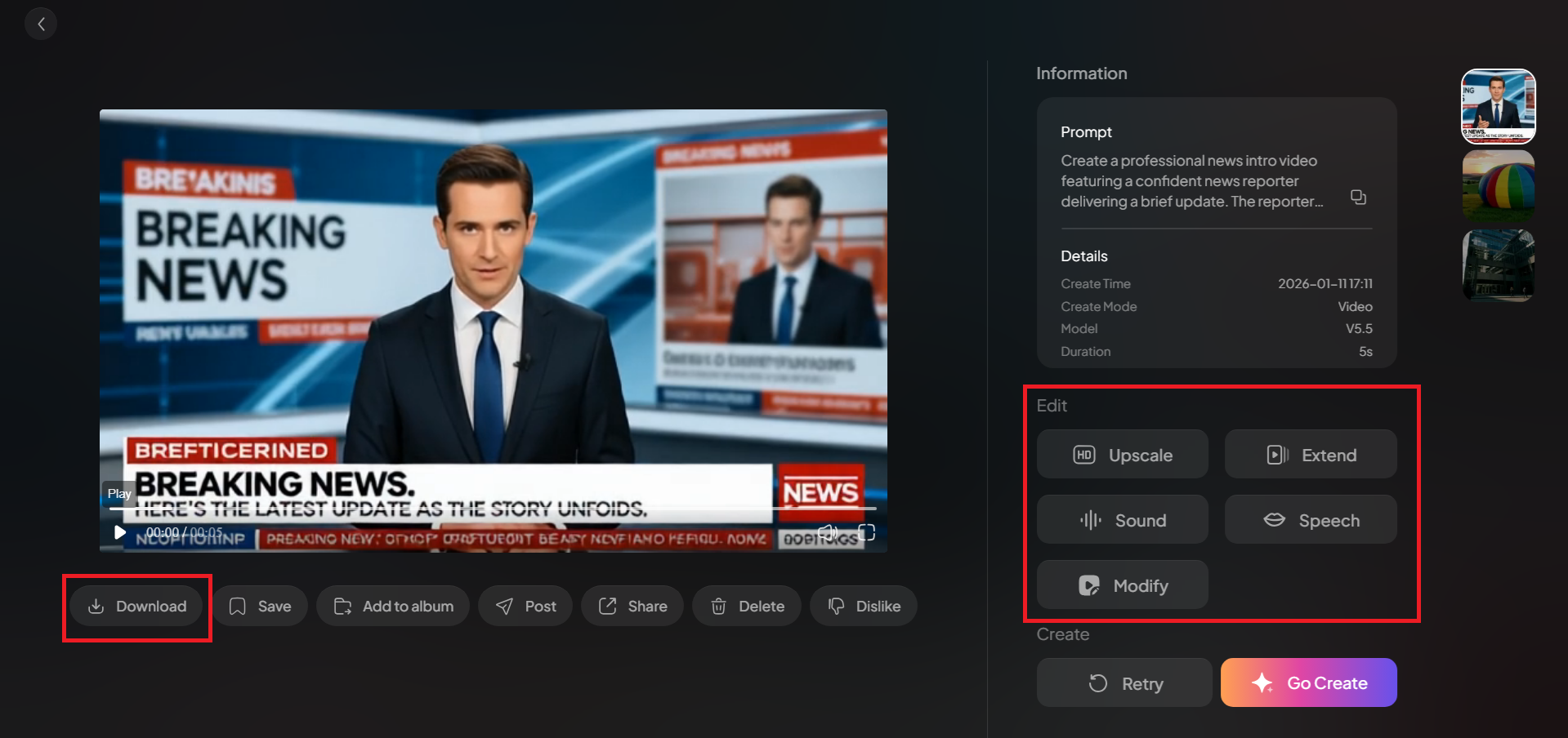 プレビュー、編集、ダウンロード