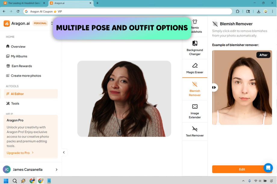 Interface of Aragon.AI - an online tool for AI-generated headshots