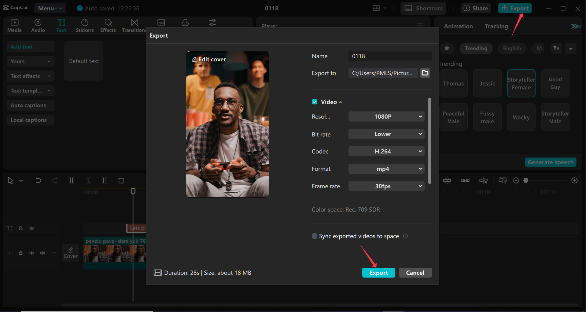 Exporting video from the CapCut desktop video editor