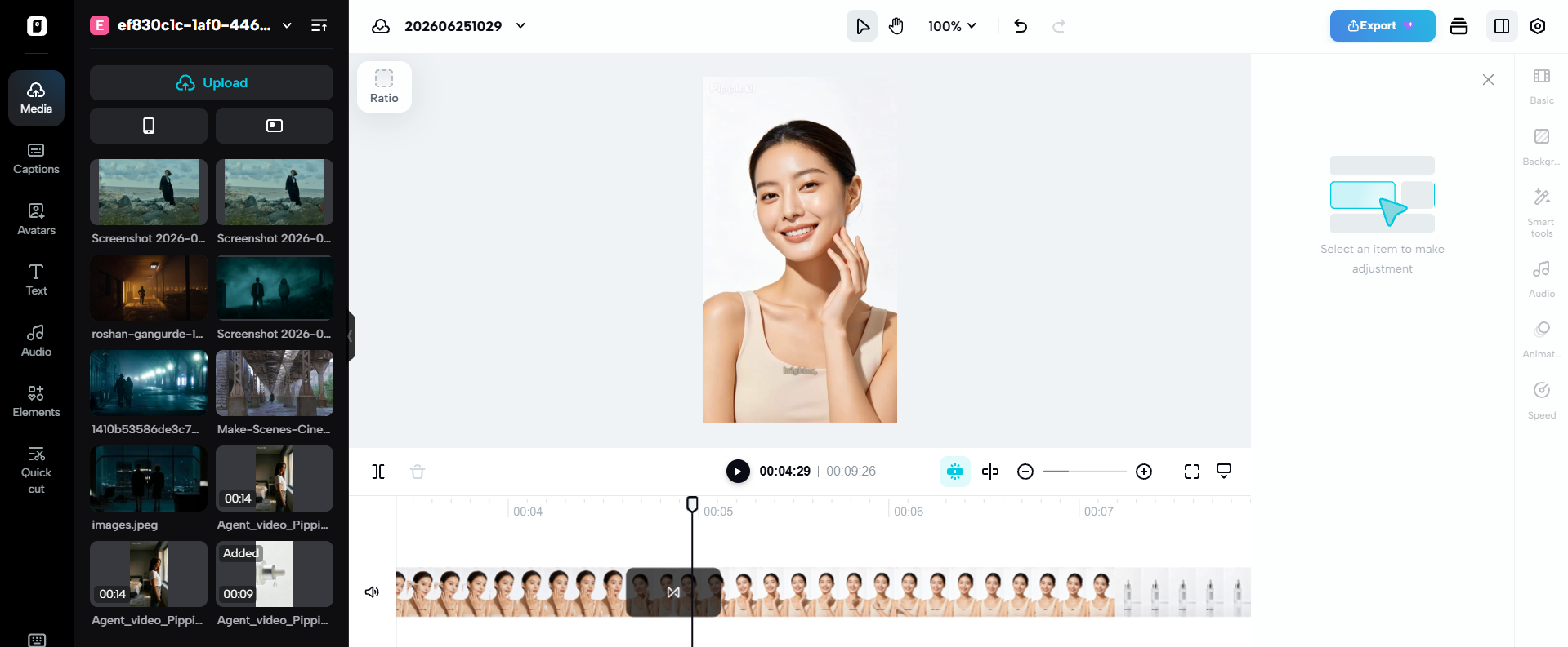 Editor replacing template placeholder clips with custom video footage in Pippit AI
