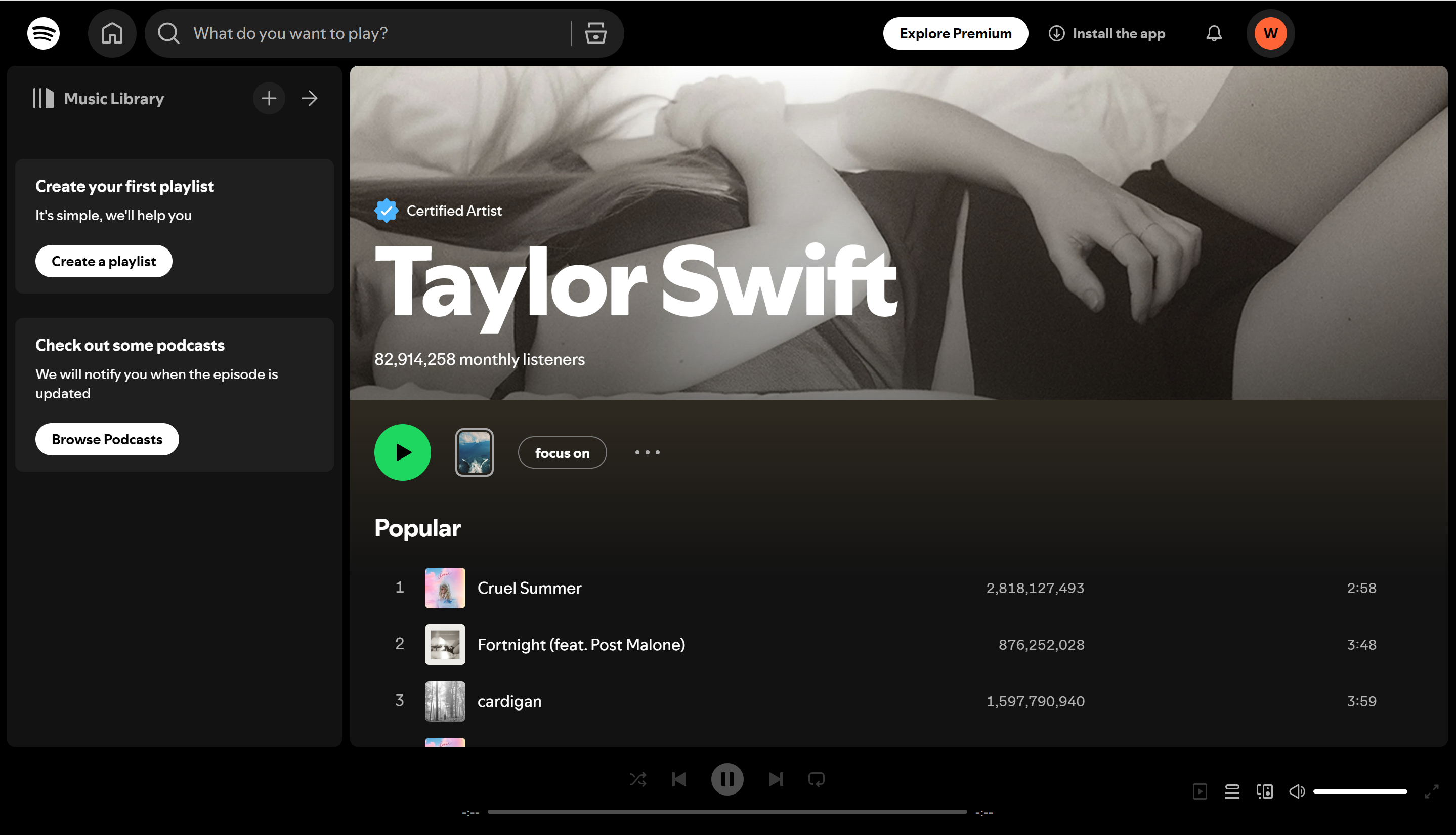 Taylor Swift - one of the most streamed female artists on Spotify