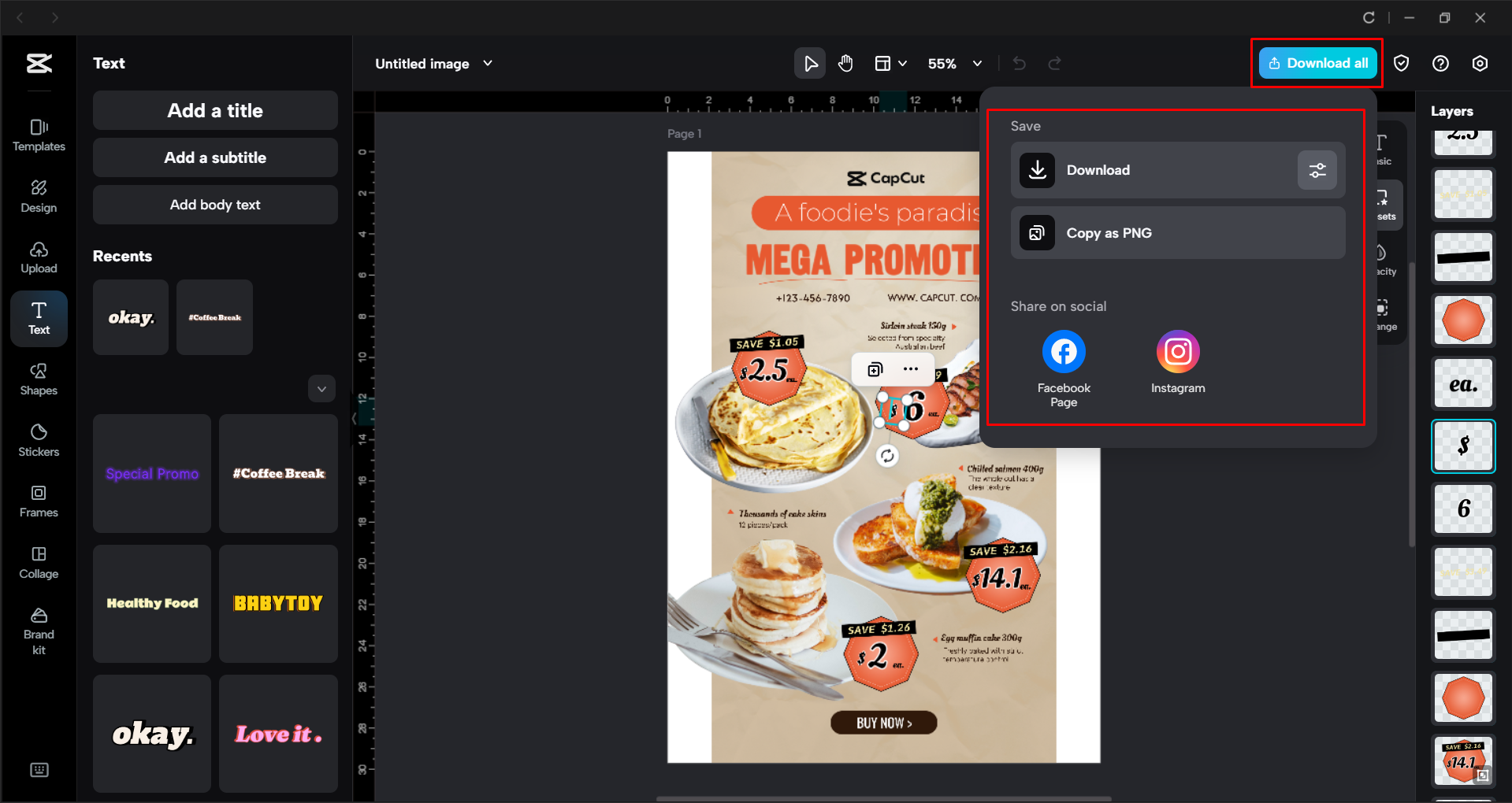 Exporting a flyer from the CapCut desktop video editor