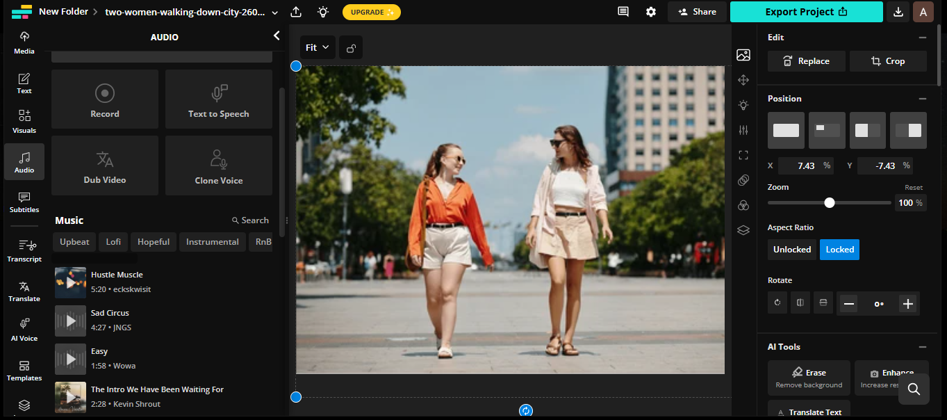 Interface von Kapwing - bester kostenloser Online-Foto-zu-Video-Konverter mit Musik