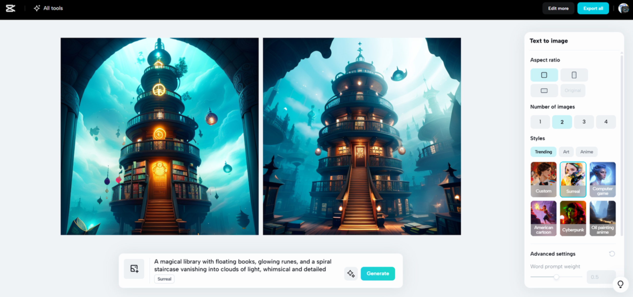 Interface of CapCut Web - a fast image generation tool